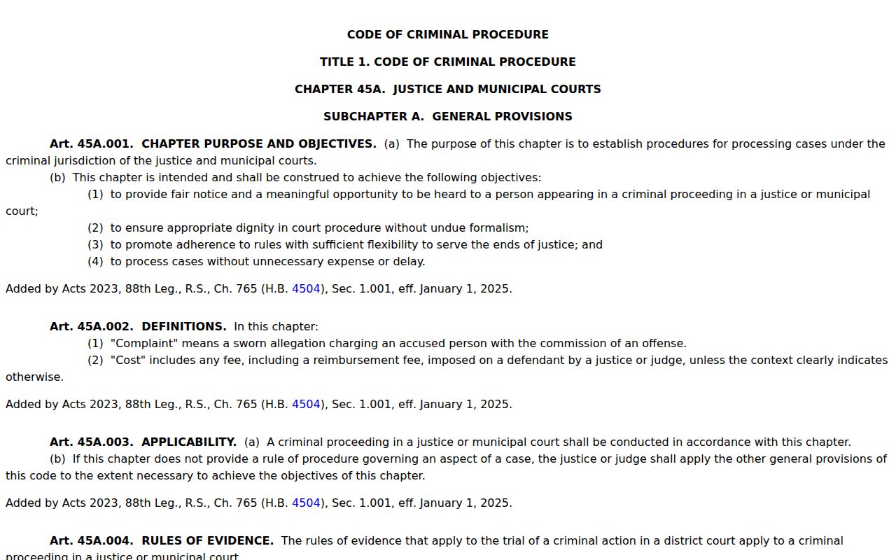 Fisher County criminal docket Chapter 45A source